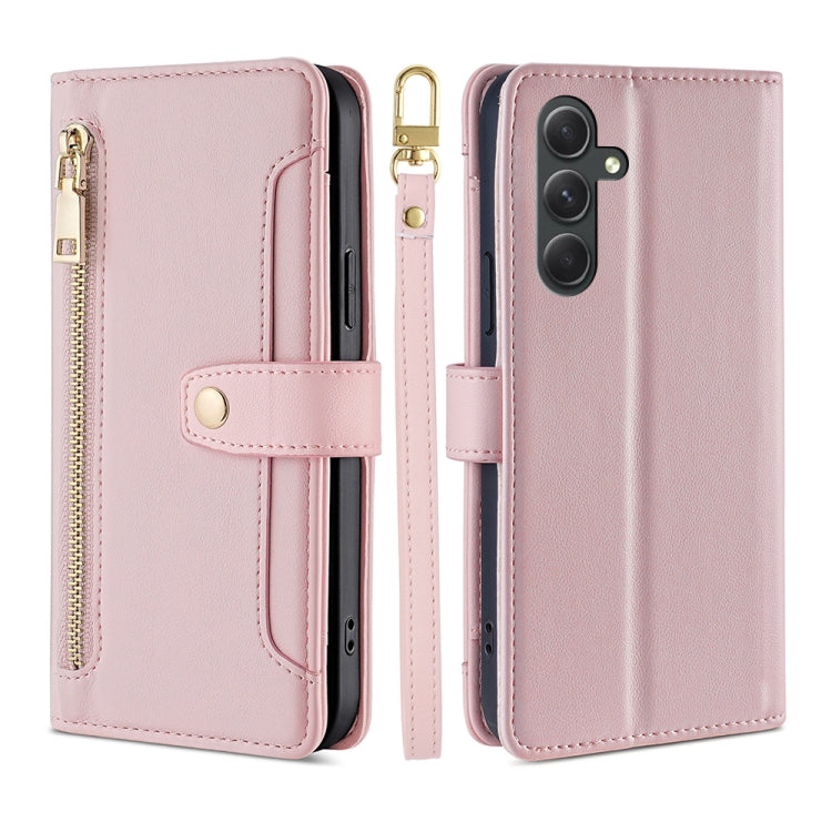 For Samsung Galaxy A54 5G Sheep Texture Cross-body Zipper Wallet Leather Phone Case