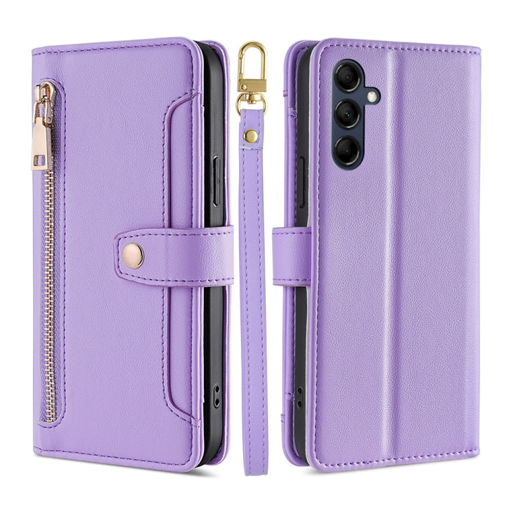 For Samsung Galaxy M14 5G Sheep Texture Cross-body Zipper Wallet Leather Phone Case
