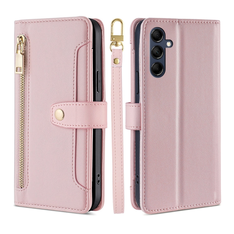 For Samsung Galaxy M14 5G Sheep Texture Cross-body Zipper Wallet Leather Phone Case