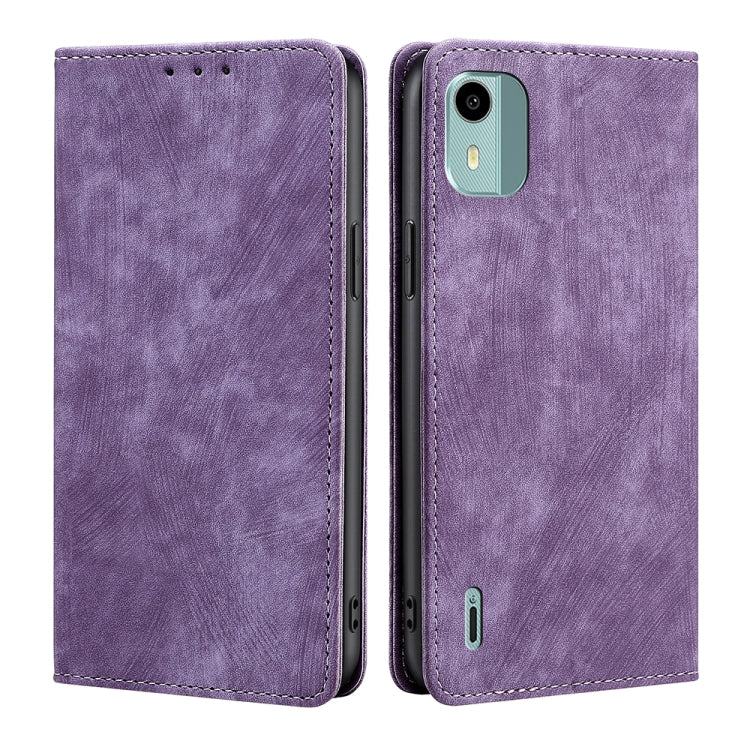 For Nokia C12 RFID Anti-theft Brush Magnetic Leather Phone Case