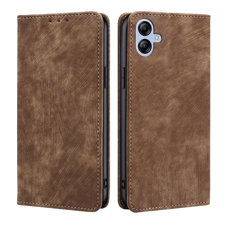 For Samsung Galaxy A04e 4G RFID Anti-theft Brush Magnetic Leather Phone Case