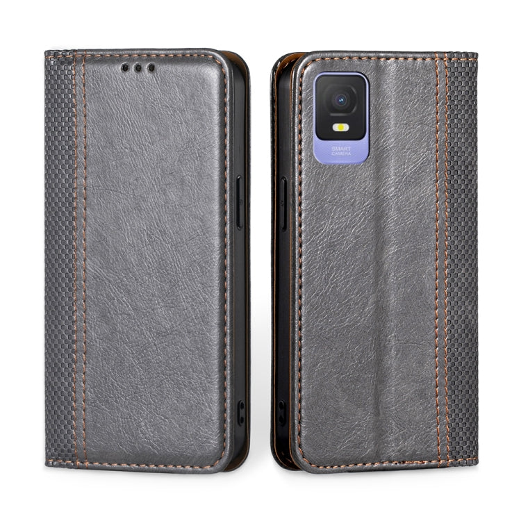 For TCL 403 Grid Texture Magnetic Flip Leather Phone Case