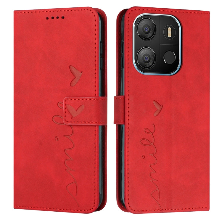 For Tecno Pop 7 Skin Feel Heart Pattern Leather Phone Case