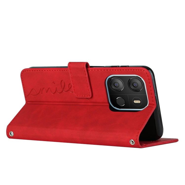 For Tecno Pop 7 Skin Feel Heart Pattern Leather Phone Case