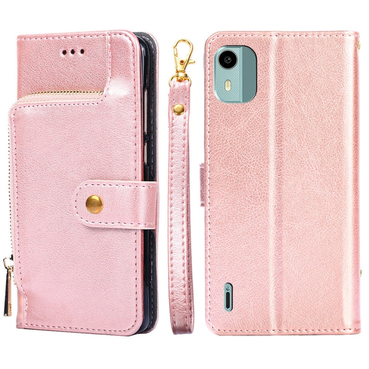 For Nokia C12 Zipper Bag Leather Phone Case