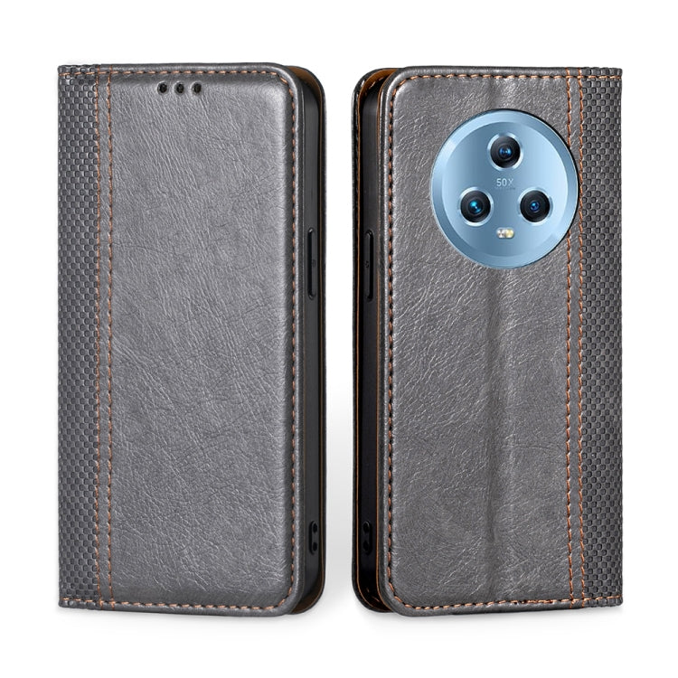 For Honor Magic5 Grid Texture Magnetic Flip Leather Phone Case