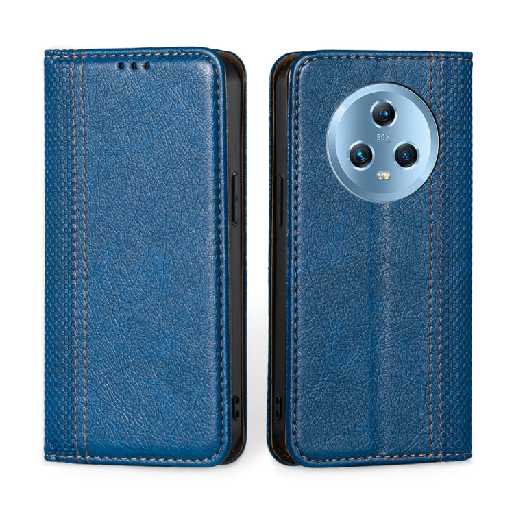 For Honor Magic5 Grid Texture Magnetic Flip Leather Phone Case