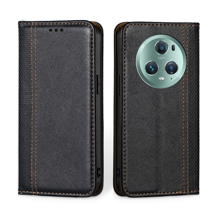 For Honor Magic5 Pro Grid Texture Magnetic Flip Leather Phone Case