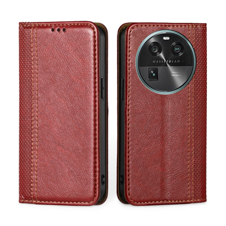 For OPPO Find X6 5G Grid Texture Magnetic Flip Leather Phone Case