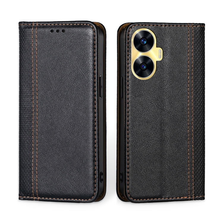 For Realme C55 4G Grid Texture Magnetic Flip Leather Phone Case