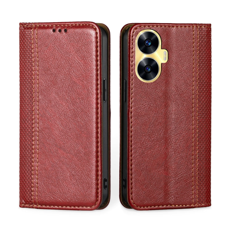 For Realme C55 4G Grid Texture Magnetic Flip Leather Phone Case