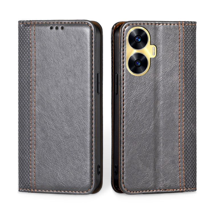 For Realme C55 4G Grid Texture Magnetic Flip Leather Phone Case