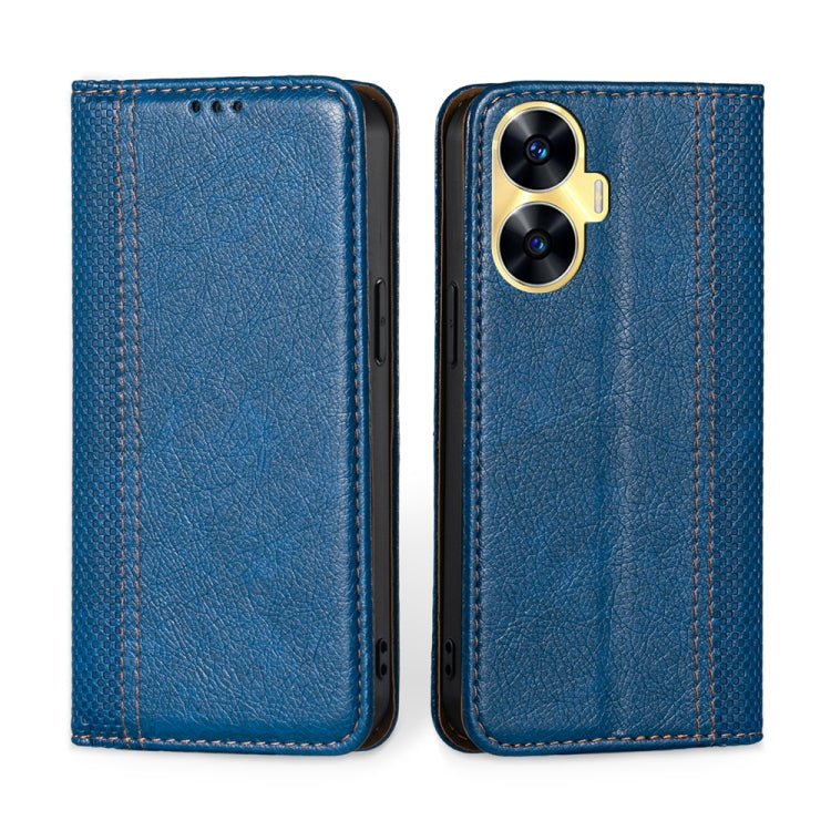 For Realme C55 4G Grid Texture Magnetic Flip Leather Phone Case