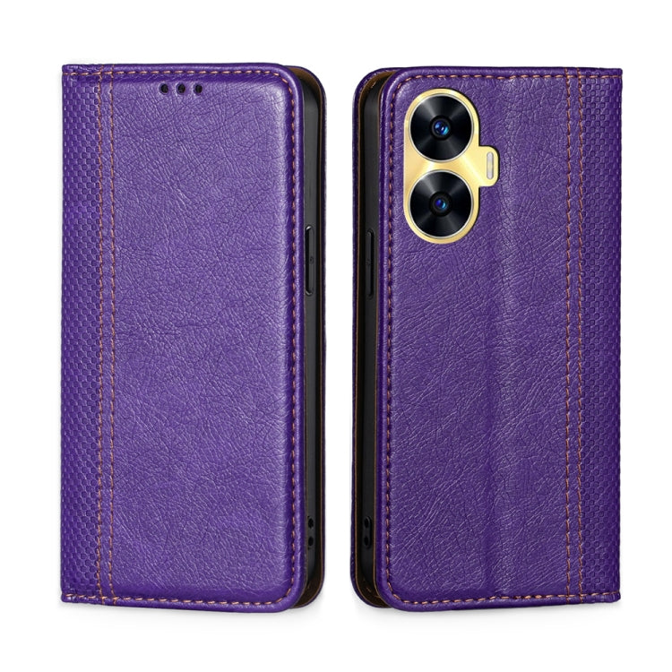 For Realme C55 4G Grid Texture Magnetic Flip Leather Phone Case