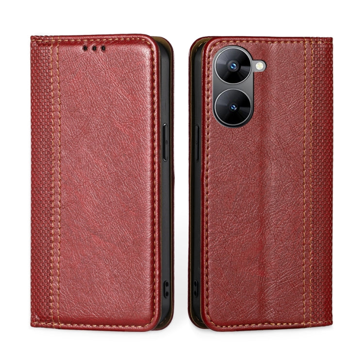 For Realme V30 5G / V30t Grid Texture Magnetic Flip Leather Phone Case