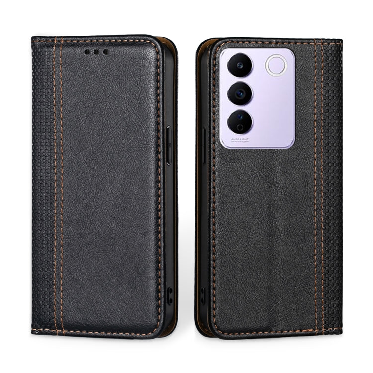 For vivo S16e Grid Texture Magnetic Flip Leather Phone Case