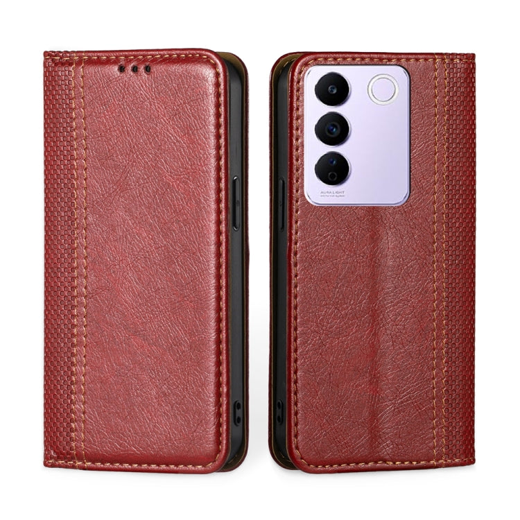 For vivo S16e Grid Texture Magnetic Flip Leather Phone Case