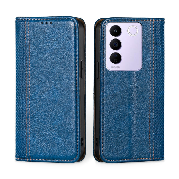 For vivo S16e Grid Texture Magnetic Flip Leather Phone Case