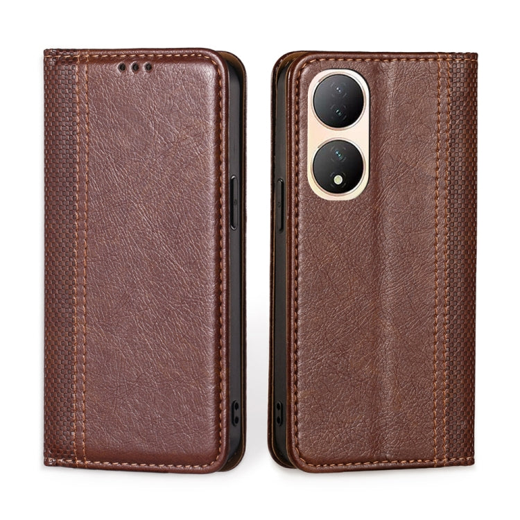 For vivo Y100 5G Grid Texture Magnetic Flip Leather Phone Case