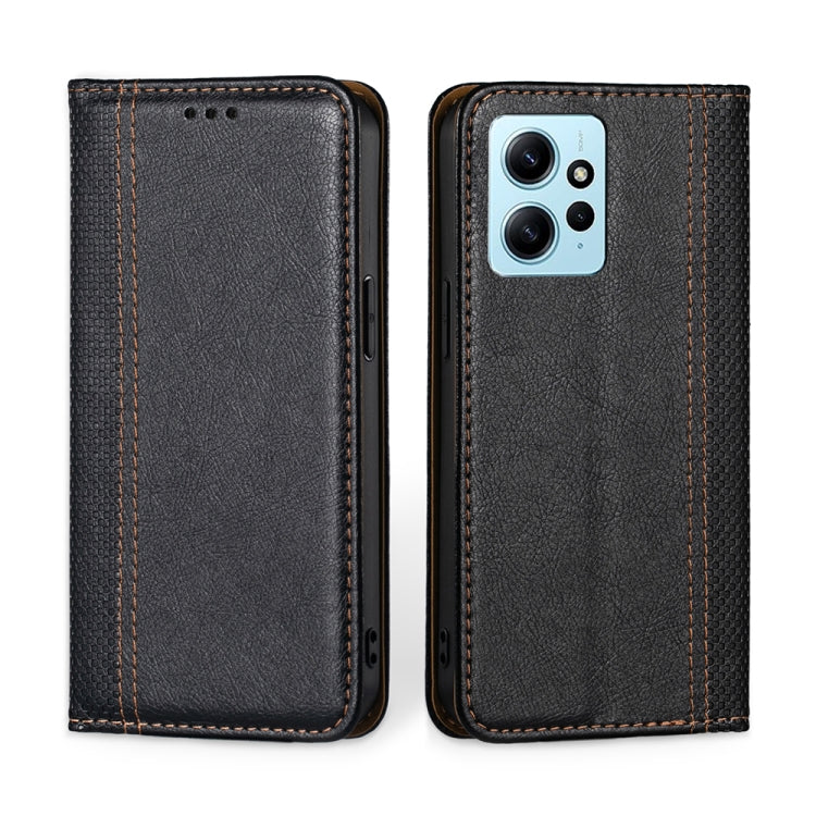 For Xiaomi Redmi Note 12 4G Global Grid Texture Magnetic Flip Leather Phone Case