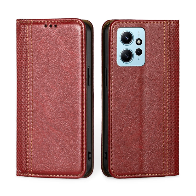 For Xiaomi Redmi Note 12 4G Global Grid Texture Magnetic Flip Leather Phone Case