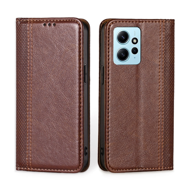 For Xiaomi Redmi Note 12 4G Global Grid Texture Magnetic Flip Leather Phone Case