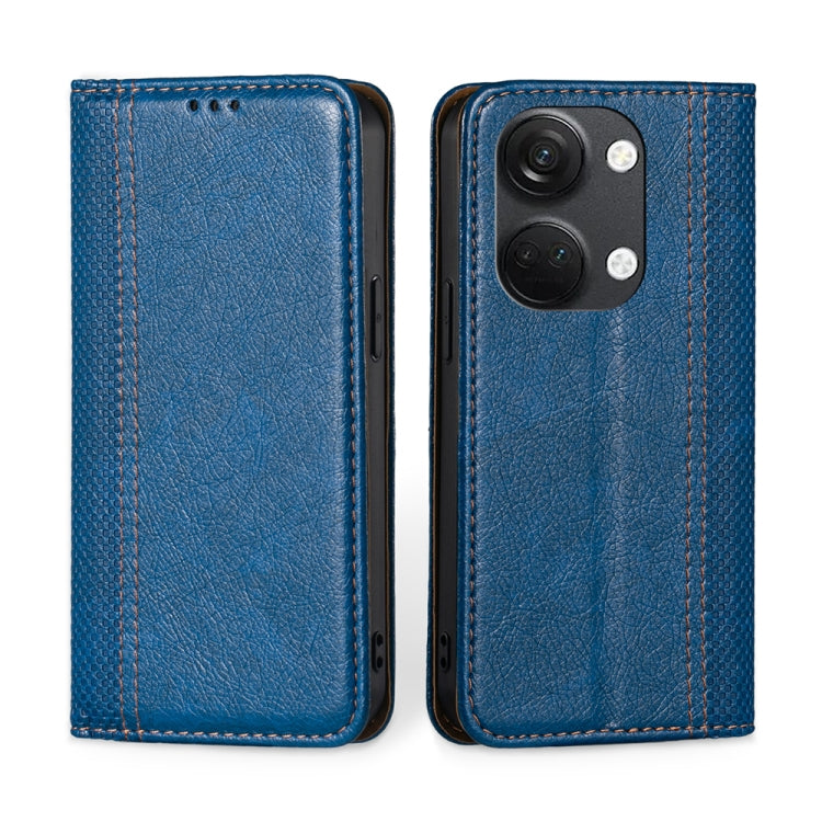 For OnePlus Ace 2V 5G Grid Texture Magnetic Flip Leather Phone Case