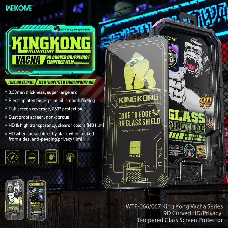 For iPhone 14 Pro Max WK WTP-067 King Kong Vacha 9D Curved Privacy Tempered Glass Film(Black)