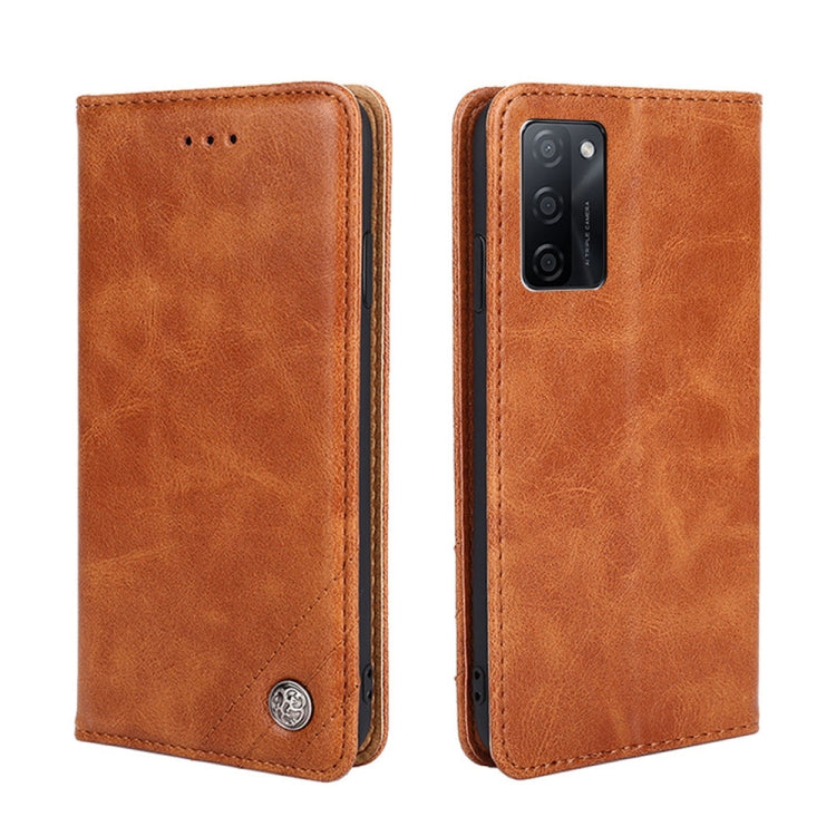 For OPPO A55s 5G Non-Magnetic Retro Texture Horizontal Flip Leather Phone Case