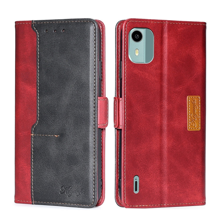 For Nokia C12 Contrast Color Side Buckle Leather Phone Case