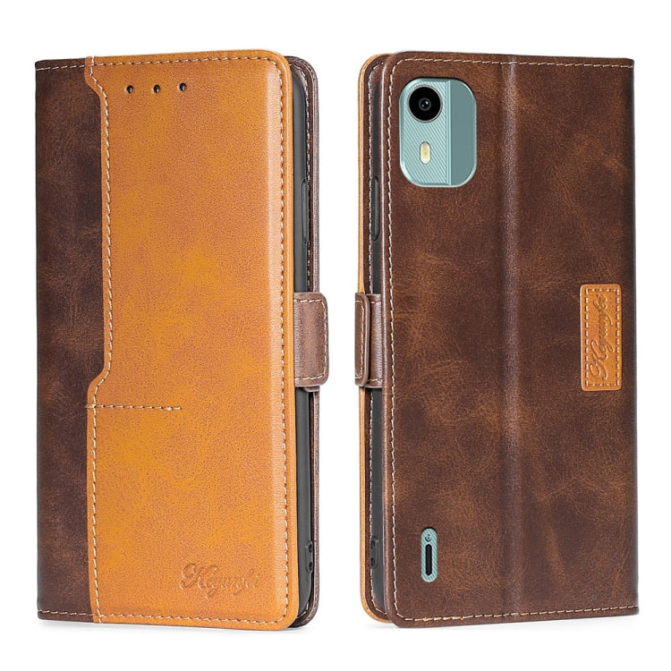 For Nokia C12 Contrast Color Side Buckle Leather Phone Case