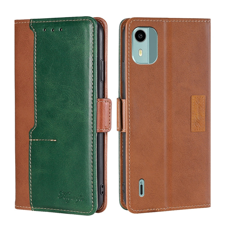 For Nokia C12 Contrast Color Side Buckle Leather Phone Case