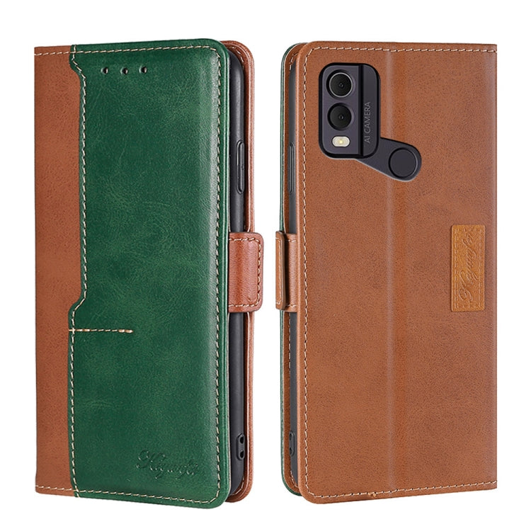 For Nokia C22 Contrast Color Side Buckle Leather Phone Case