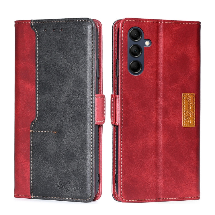 For Samsung Galaxy M14 5G Contrast Color Side Buckle Leather Phone Case