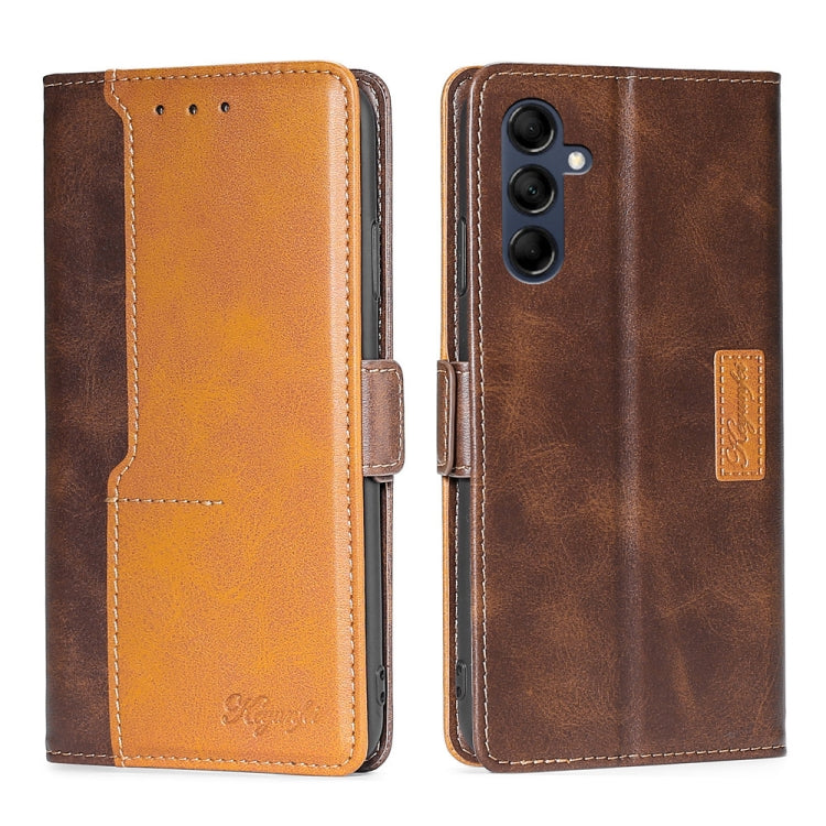 For Samsung Galaxy M14 5G Contrast Color Side Buckle Leather Phone Case
