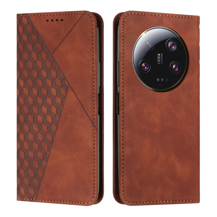 For Xiaomi 13 Ultra Diamond Pattern Skin Feel Magnetic Leather Phone Case