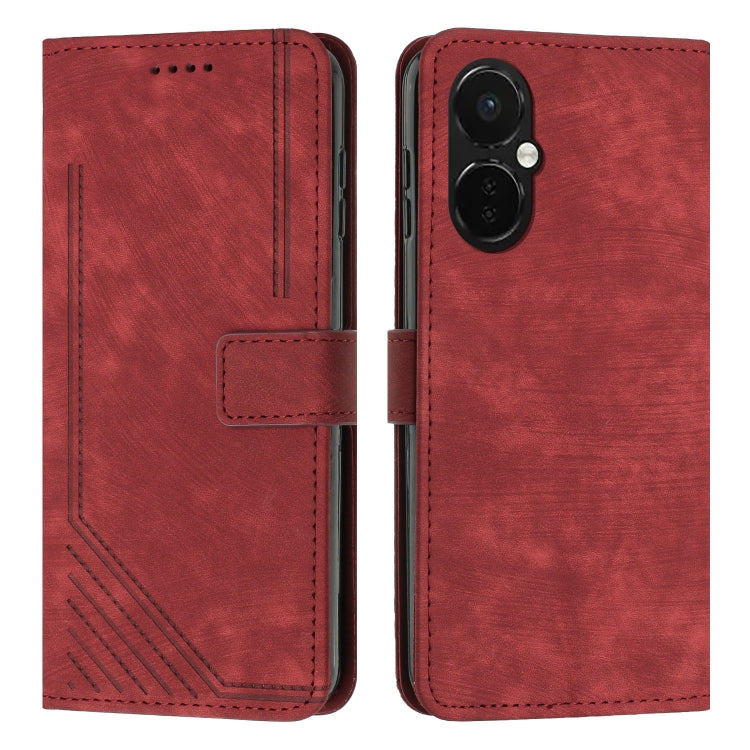 For OnePlus Nord CE 3/Nord CE 3 Lite/Nord N30 Skin Feel Stripe Pattern Leather Phone Case with Lanyard