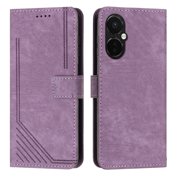 For OnePlus Nord CE 3/Nord CE 3 Lite/Nord N30 Skin Feel Stripe Pattern Leather Phone Case with Lanyard