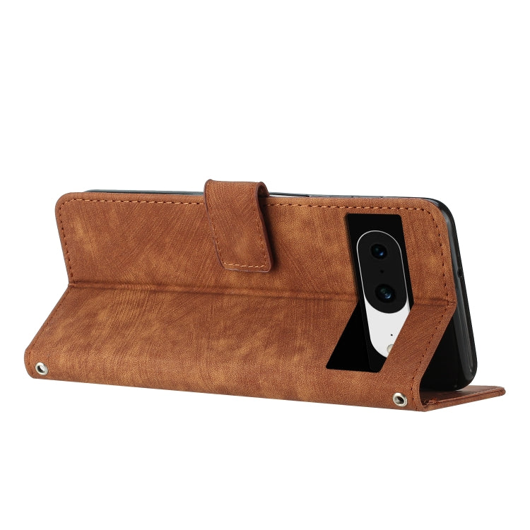 For Google Pixel 8 Skin Feel Stripe Pattern Leather Phone Case with Lanyard