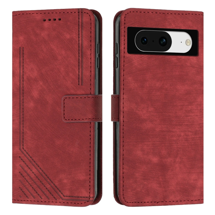 For Google Pixel 8 Skin Feel Stripe Pattern Leather Phone Case with Lanyard