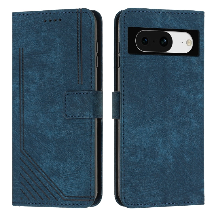 For Google Pixel 8 Skin Feel Stripe Pattern Leather Phone Case with Lanyard