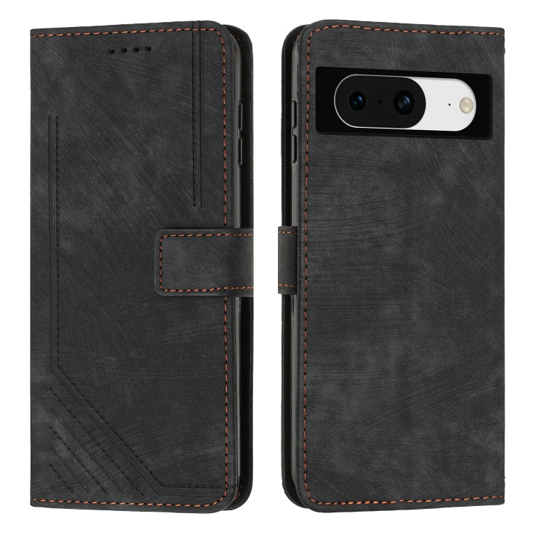 For Google Pixel 8 Skin Feel Stripe Pattern Leather Phone Case with Lanyard