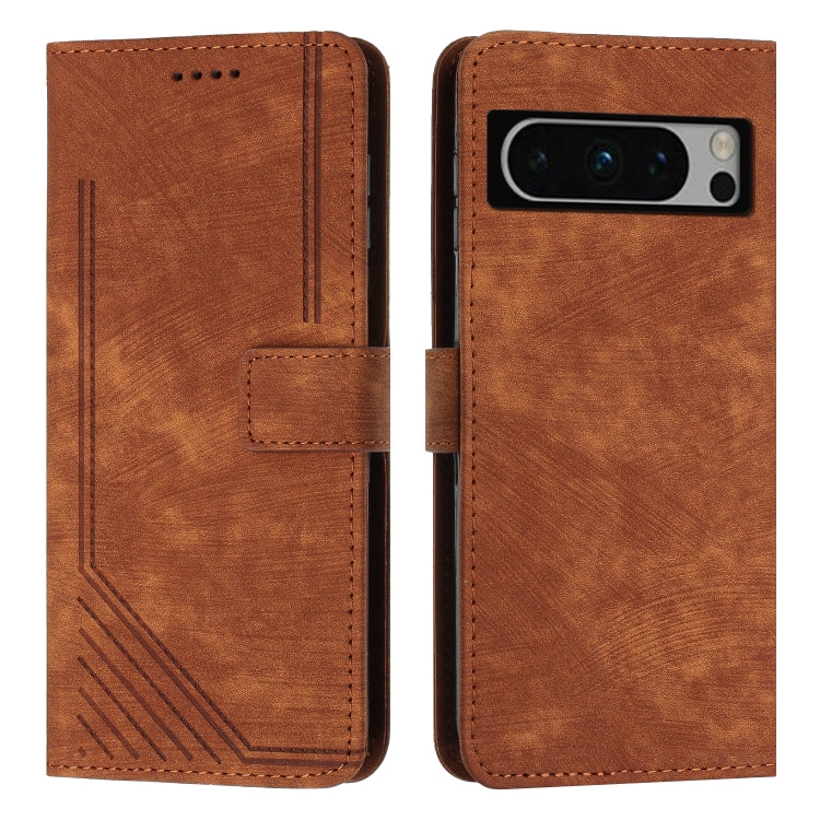 For Google Pixel 8 Pro Skin Feel Stripe Pattern Leather Phone Case with Lanyard