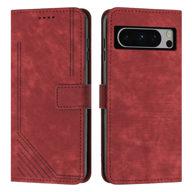 For Google Pixel 8 Pro Skin Feel Stripe Pattern Leather Phone Case with Lanyard