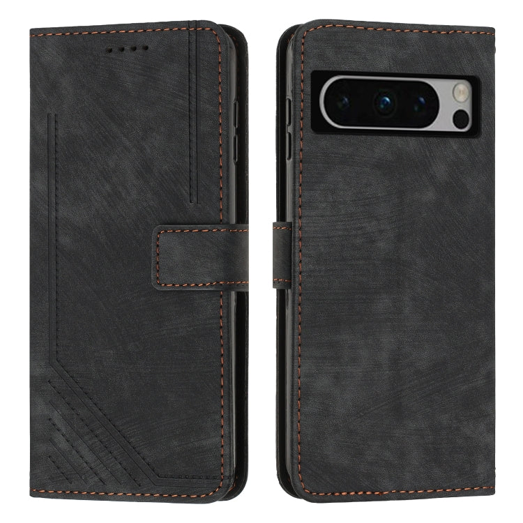 For Google Pixel 8 Pro Skin Feel Stripe Pattern Leather Phone Case with Lanyard