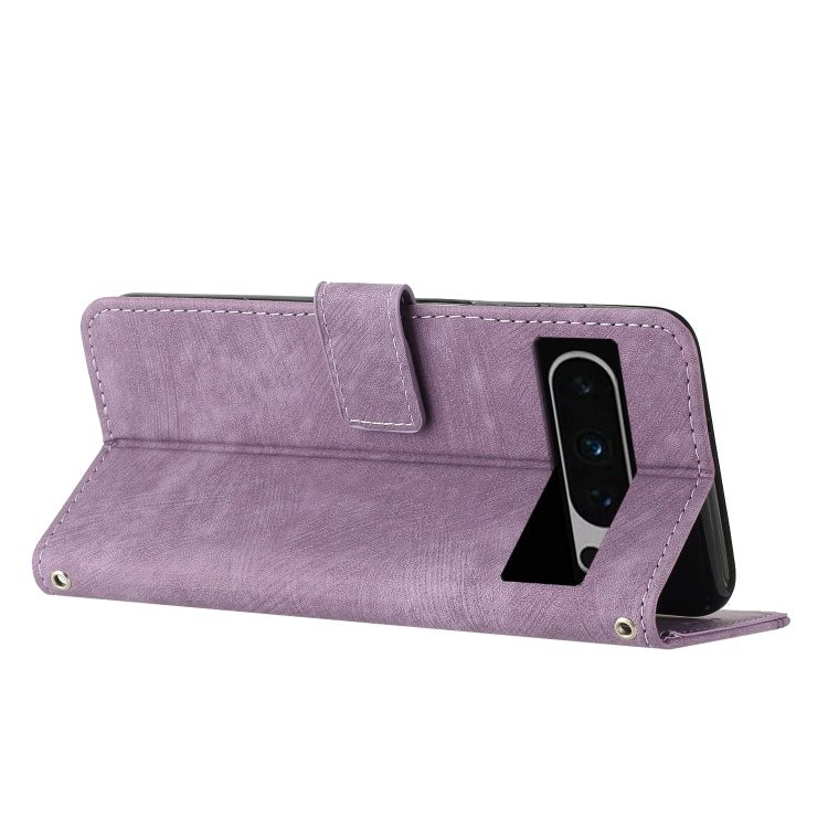 For Google Pixel 8 Pro Skin Feel Stripe Pattern Leather Phone Case with Lanyard