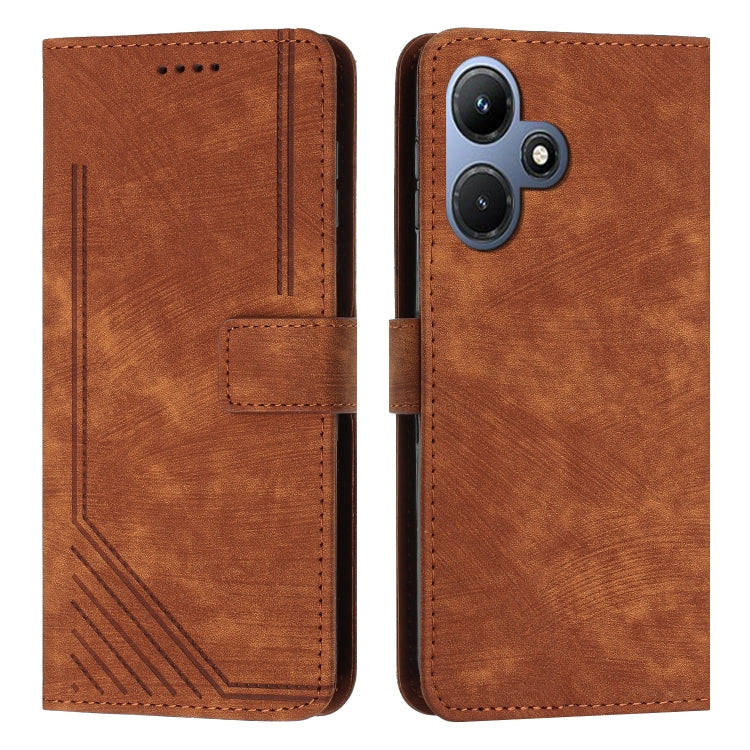 For Infinix Hot 30i Skin Feel Stripe Pattern Leather Phone Case with Lanyard