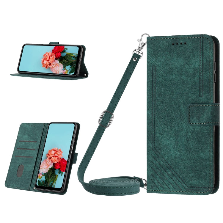 For Samsung Galaxy M14 5G / F14 5G Skin Feel Stripe Pattern Leather Phone Case with Lanyard