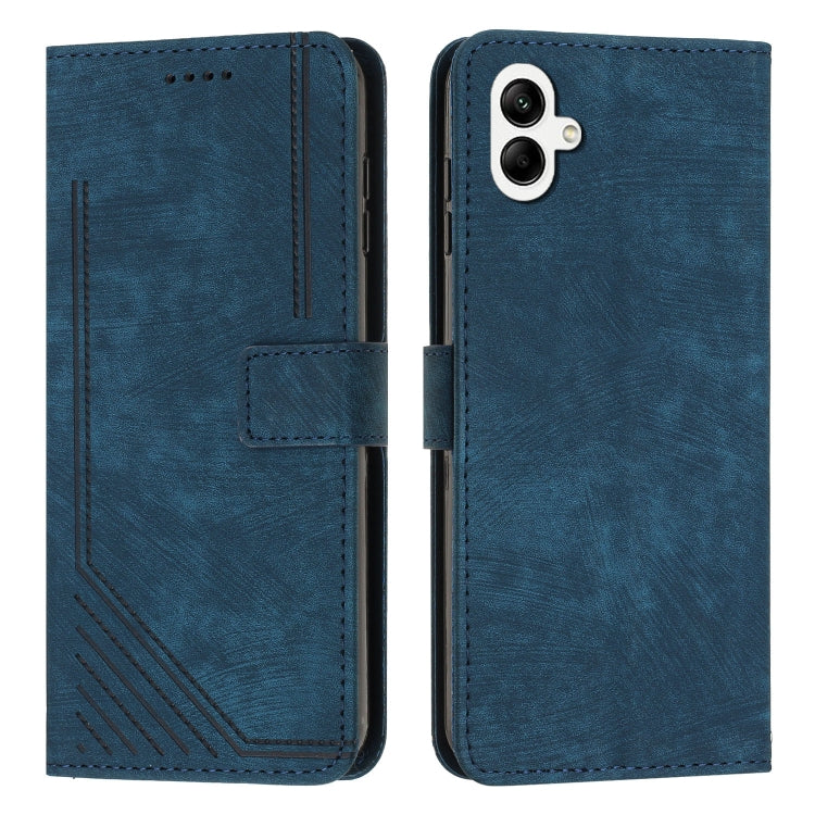 For Samsung Galaxy M14 5G / F14 5G Skin Feel Stripe Pattern Leather Phone Case with Lanyard