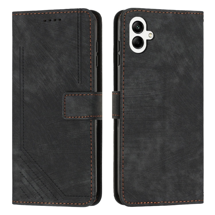For Samsung Galaxy M14 5G / F14 5G Skin Feel Stripe Pattern Leather Phone Case with Lanyard